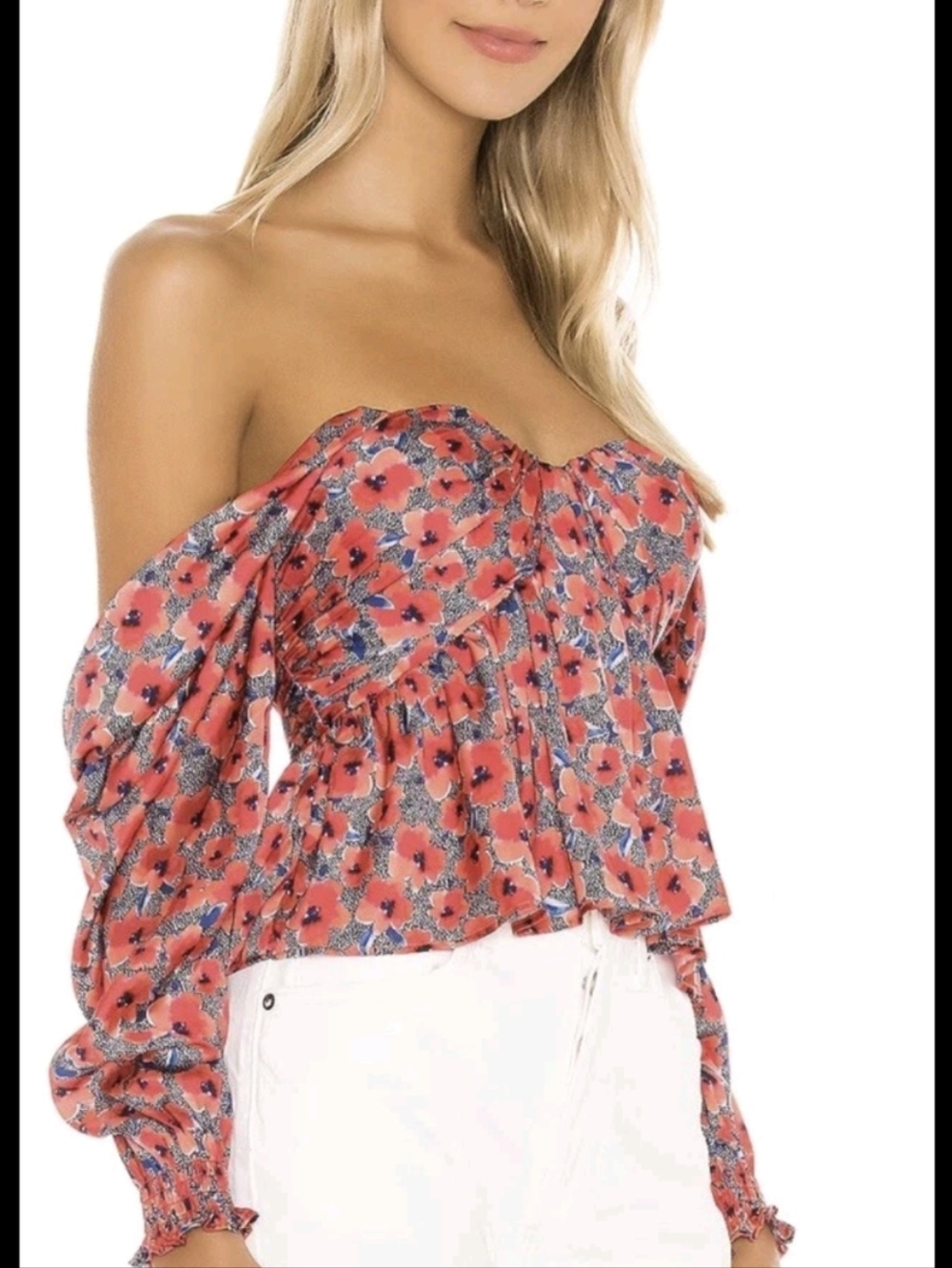 House Of Harlow 1960 Floral Off-Shoulder Peplum Top, Small, NWT